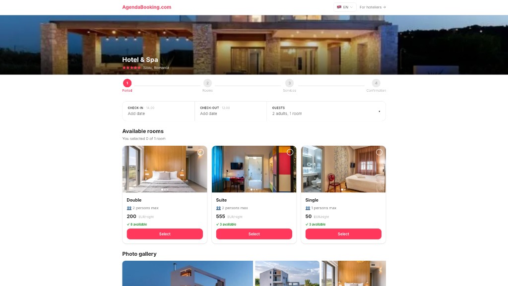 Public booking page on desktop